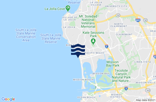 Mappa delle Getijden in Pacific Beach Pier, United States