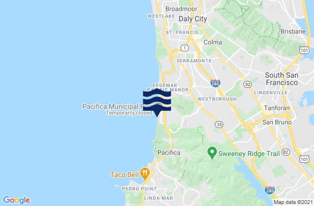 Mappa delle Getijden in Pacifica State Beach, United States
