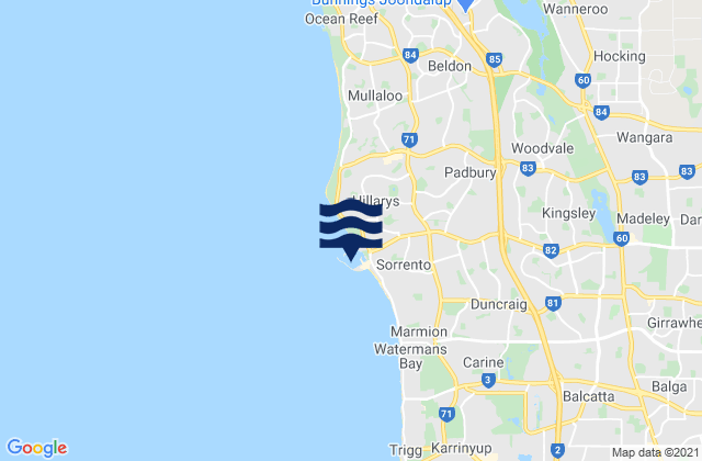 Mappa delle Getijden in Padbury, Australia