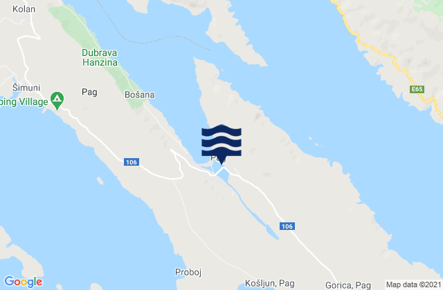 Mappa delle Getijden in Pag, Croatia