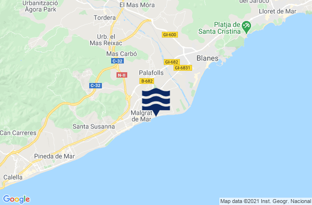 Mappa delle Getijden in Palafolls, Spain