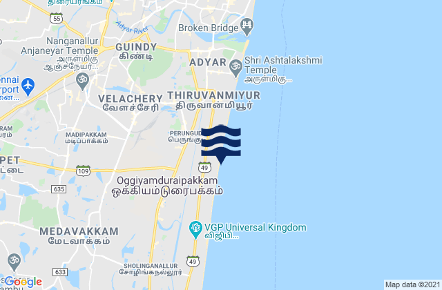 Mappa delle Getijden in Palavakkam, India