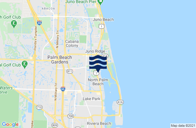 Mappa delle Getijden in Palm Beach Gardens, United States