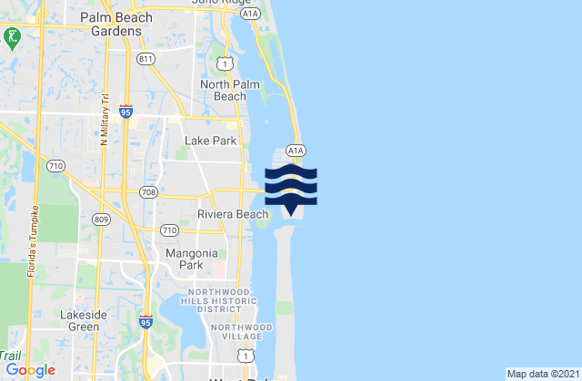 Mappa delle Getijden in Palm Beach Shores, United States