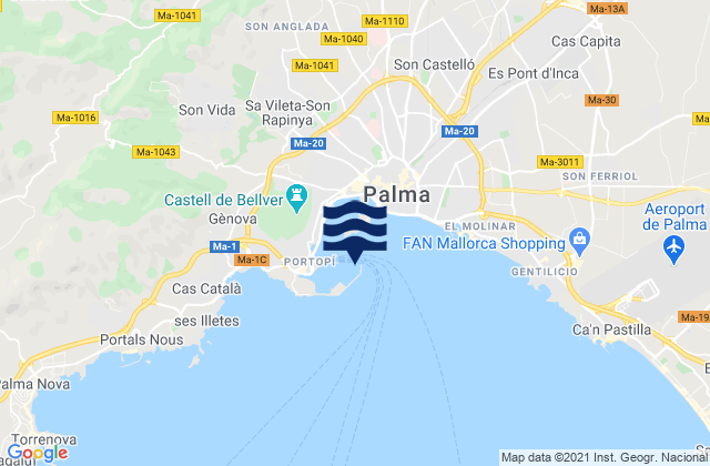Mappa delle Getijden in Palma de Mallorca, Spain