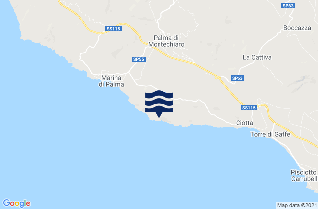 Mappa delle Getijden in Palma di Montechiaro, Italy