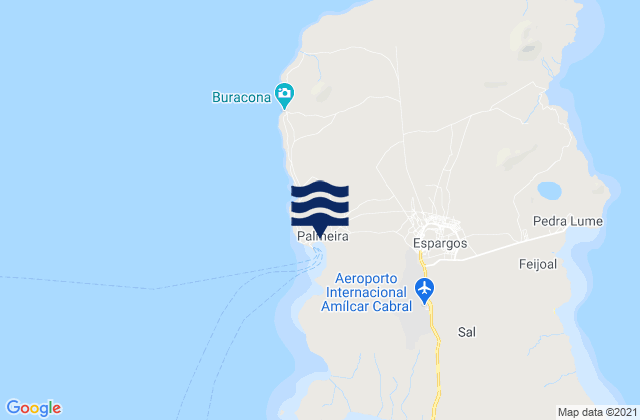 Mappa delle Getijden in Palmeira, Cabo Verde