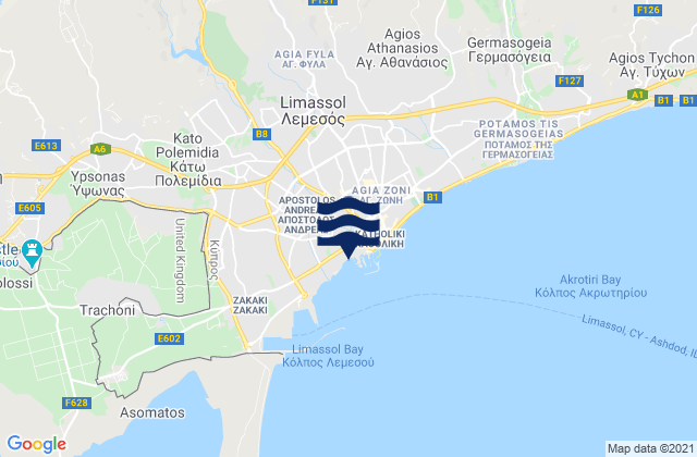 Mappa delle Getijden in Palódeia, Cyprus