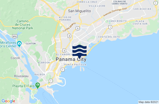 Mappa delle Getijden in Panamá, Panama