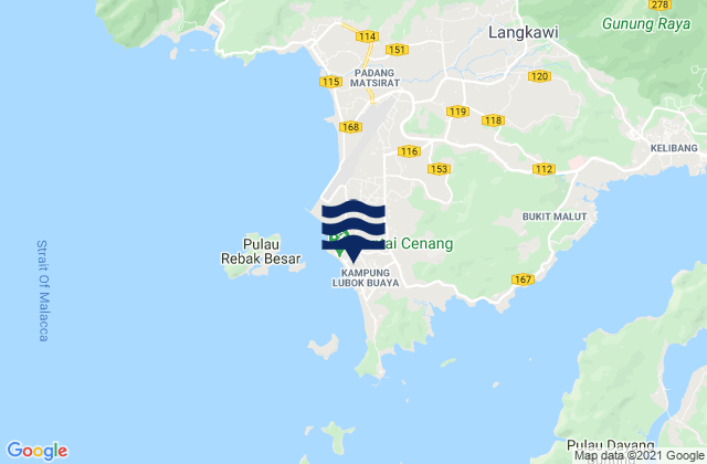 Mappa delle Getijden in Pantai Cenang, Malaysia