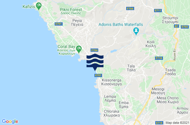 Mappa delle Getijden in Paphos District, Cyprus