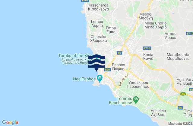 Mappa delle Getijden in Paphos, Cyprus