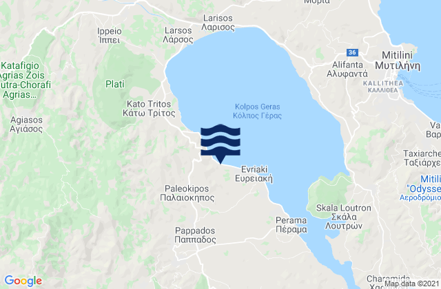 Mappa delle Getijden in Pappádos, Greece