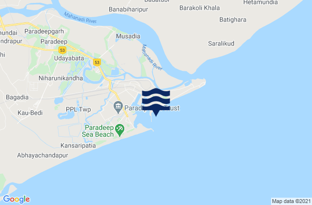 Mappa delle Getijden in Paradwip, India