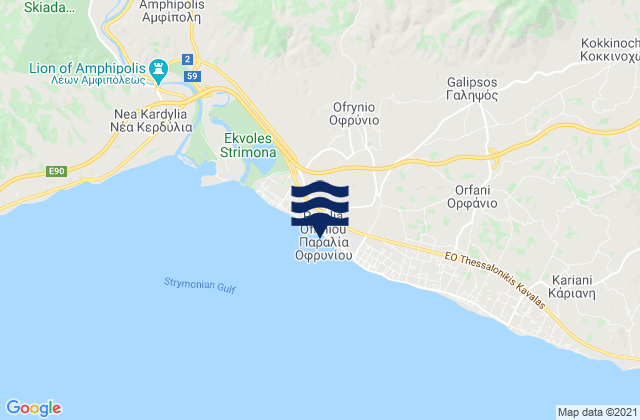 Mappa delle Getijden in Paralía Ofryníou, Greece