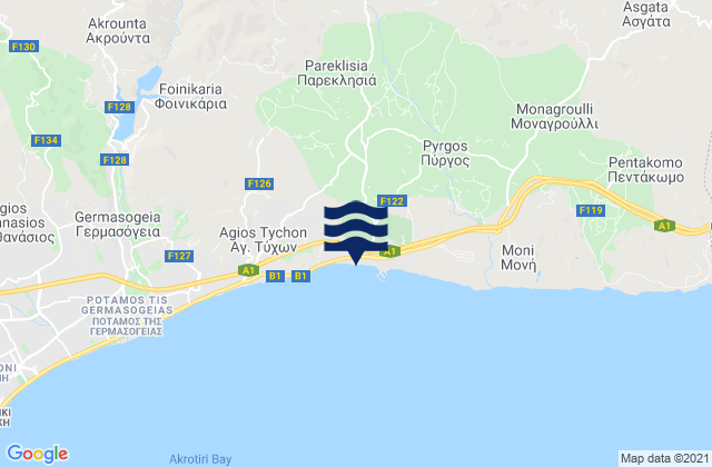 Mappa delle Getijden in Parekklisha, Cyprus