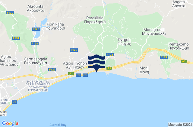 Mappa delle Getijden in Parekklisiá, Cyprus
