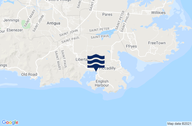 Mappa delle Getijden in Parish of Saint Paul, Antigua and Barbuda