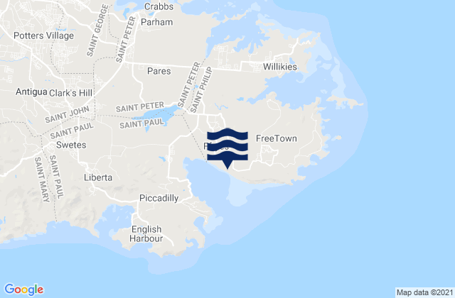 Mappa delle Getijden in Parish of Saint Philip, Antigua and Barbuda