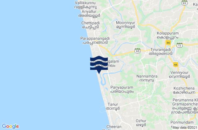 Mappa delle Getijden in Pariyāpuram, India