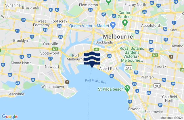 Mappa delle Getijden in Parkville, Australia