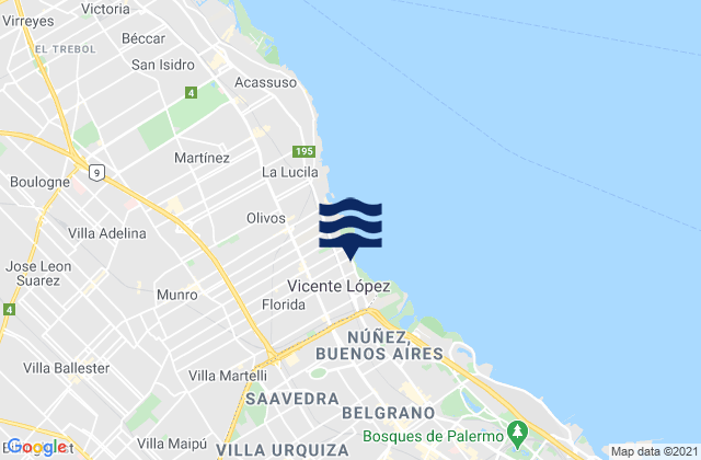 Mappa delle Getijden in Partido de Vicente López, Argentina