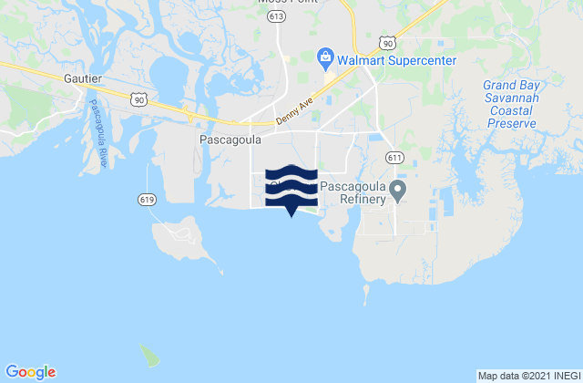 Mappa delle Getijden in Pascagoula Mississippi Sound, United States