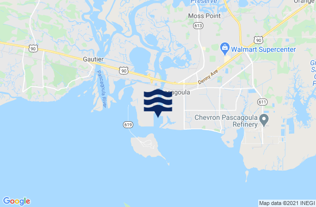 Mappa delle Getijden in Pascagoula River entrance, United States
