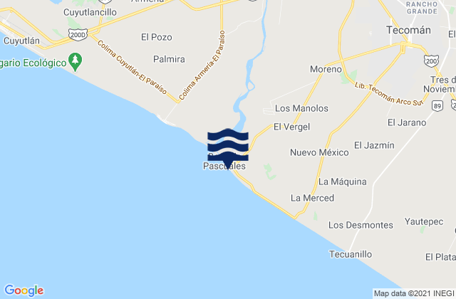 Mappa delle Getijden in Pascuales, Mexico
