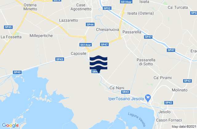 Mappa delle Getijden in Passarella, Italy