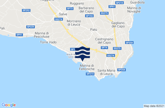 Mappa delle Getijden in Patù, Italy