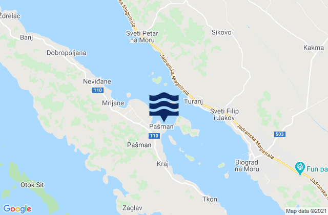 Mappa delle Getijden in Pašman, Croatia