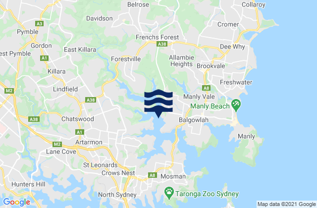 Mappa delle Getijden in Peach Tree Bay, Australia