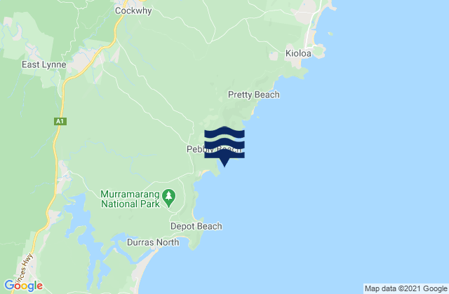 Mappa delle Getijden in Pebbly Beach, Australia