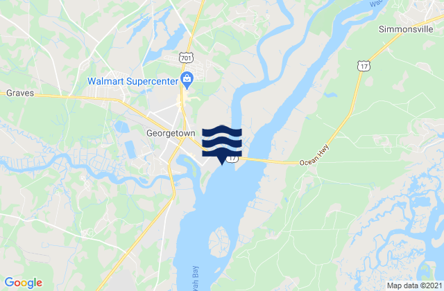 Mappa delle Getijden in Pee Dee River swing bridge, United States
