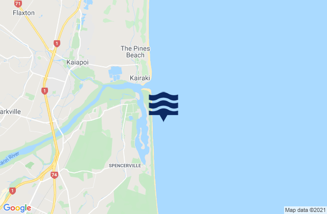 Mappa delle Getijden in Pegasus Bay, New Zealand