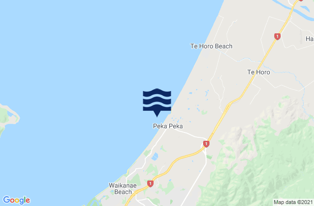 Mappa delle Getijden in Peka Peka Beach, New Zealand