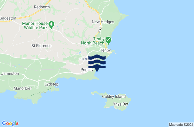 Mappa delle Getijden in Penally Beach, United Kingdom