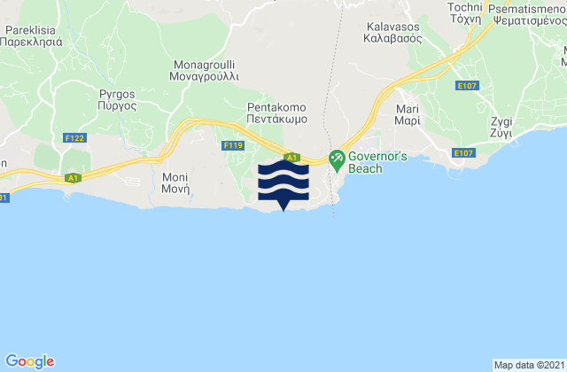 Mappa delle Getijden in Pentákomo, Cyprus