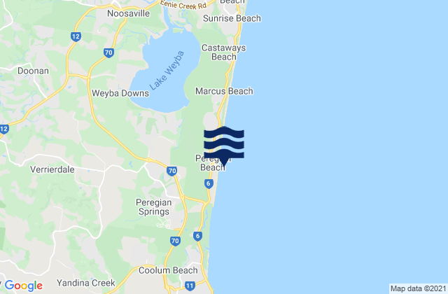 Mappa delle Getijden in Peregian Beach, Australia