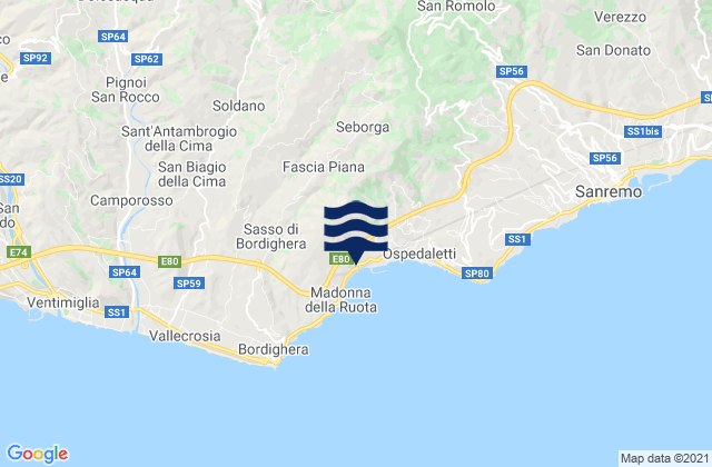 Mappa delle Getijden in Perinaldo, Italy