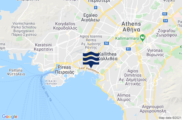 Mappa delle Getijden in Peristéri, Greece
