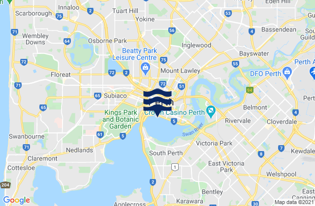 Mappa delle Getijden in Perth, Australia
