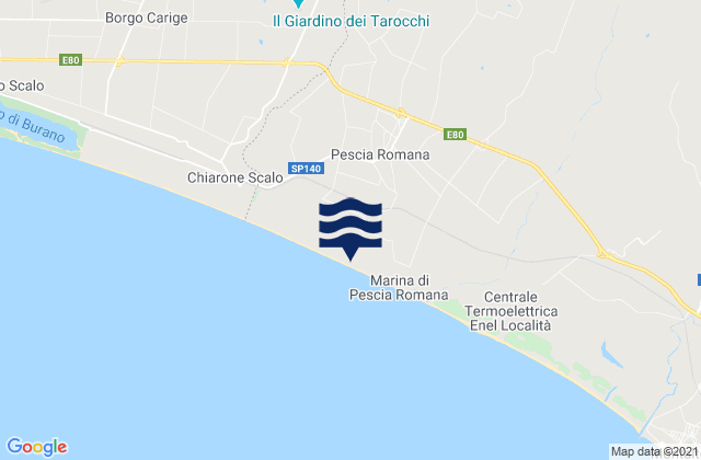 Mappa delle Getijden in Pescia Romana, Italy