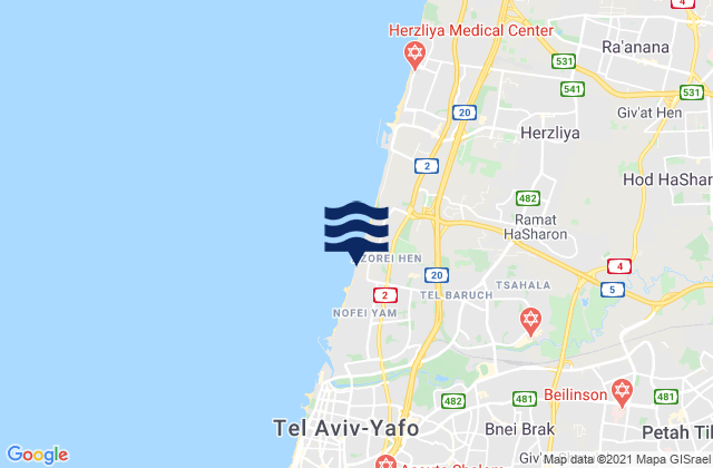 Mappa delle Getijden in Petaẖ Tiqwa, Israel