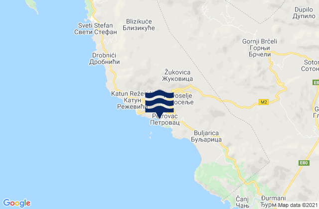 Mappa delle Getijden in Petrovac na Moru, Montenegro