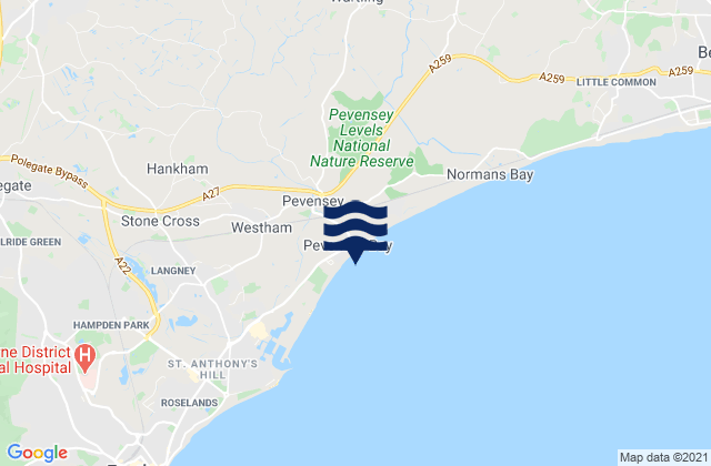 Mappa delle Getijden in Pevensey Bay Beach, United Kingdom