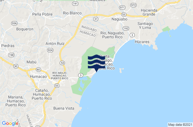 Mappa delle Getijden in Peña Pobre, Puerto Rico