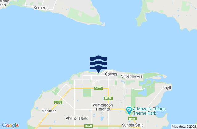 Mappa delle Getijden in Phillip Island, Australia