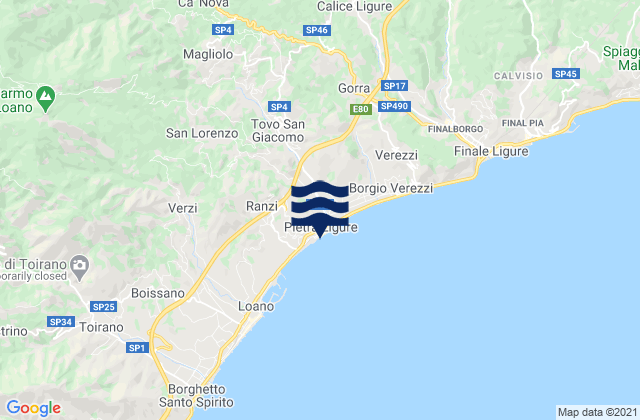 Mappa delle Getijden in Pietra Ligure, Italy